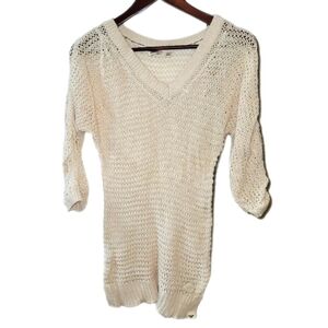 ❤️ 3 for $35 Roxy crochet open weave knit cream 3/4 sleeve sweater medium